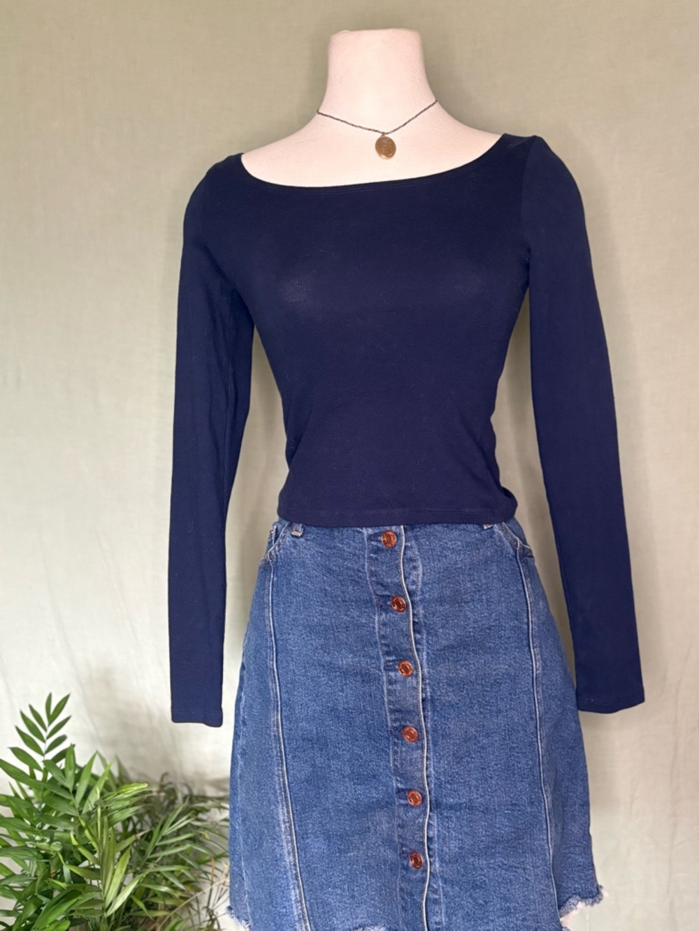 H&M Navy Long-Sleeve Boat Neck Top 95% Cotton